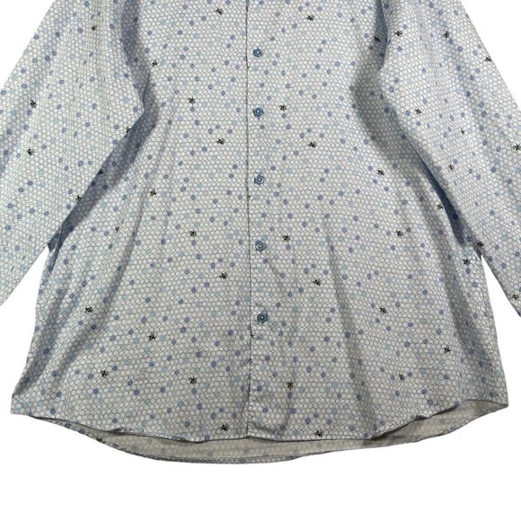 Maceoo Mens Button‎ Up Shirt Size 2XL Blue White Geometric Print Long Sleeve - Picture 4 of 10